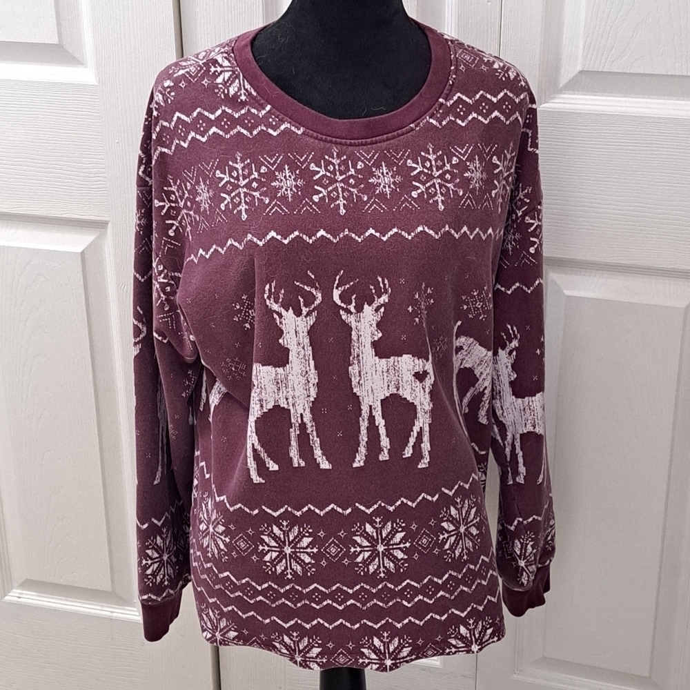 Fifth Sun Maroon Reindeer Sweatshirt   Size 1X